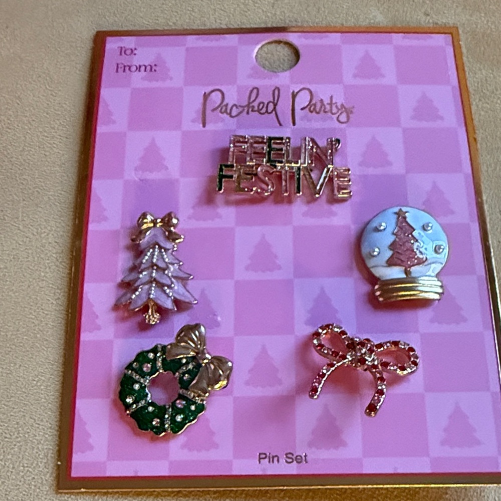 Packed Party Holiday Pin Set with Pink and Gold Accents